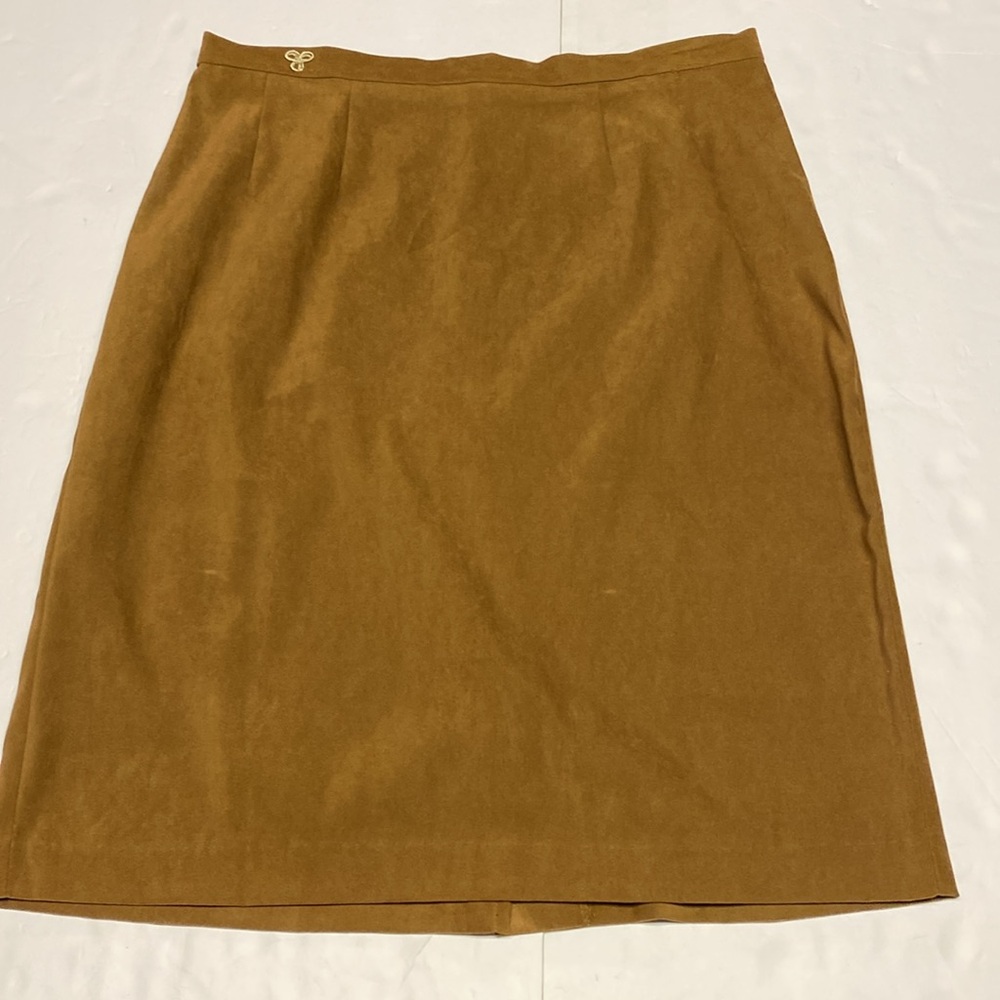 Brown Suede Midi Skirt Women’s Size 12 Plaza South Back Split Zippered waist